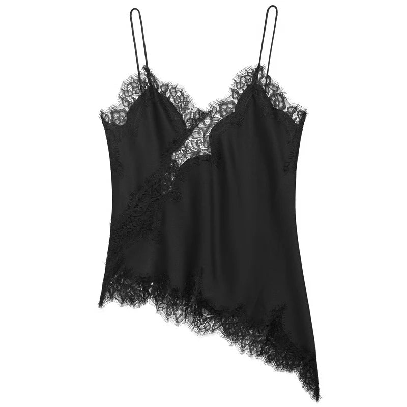 The Black Lace Satin Camisole